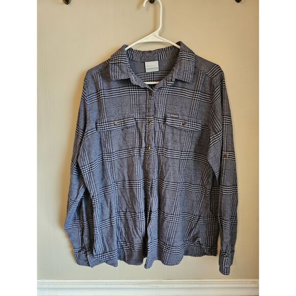 COLUMBIA Women Pine Street Stretch Flannel Omni-Wick Plaid Blue Shirt Xl Button - Picture 1 of 5